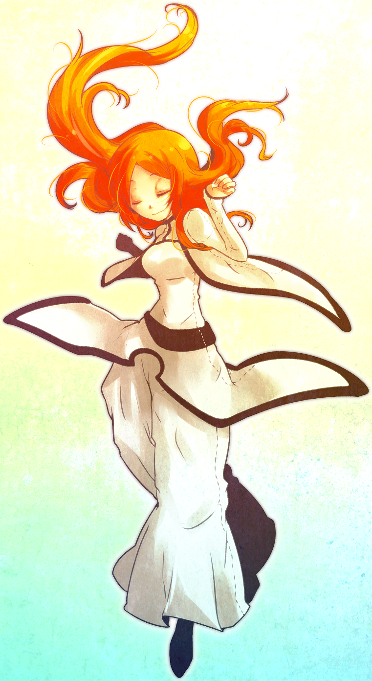 1girl, bleach, breasts, closed_eyes, female_focus, full_body, gradient_background, highres