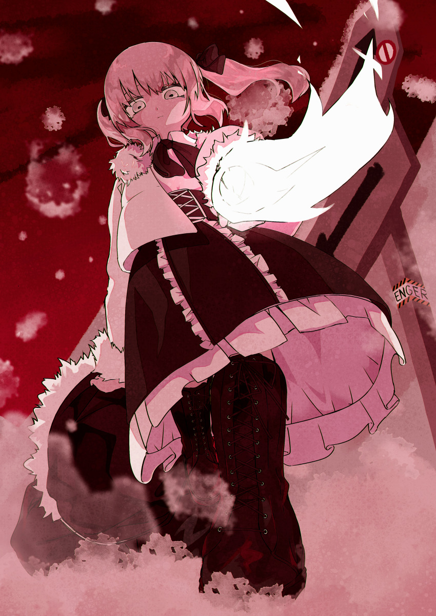 1girl, 1other, absurdres, ada_(iyowa), adipocere_(vocaloid), blonde_hair, boots, closed_mouth