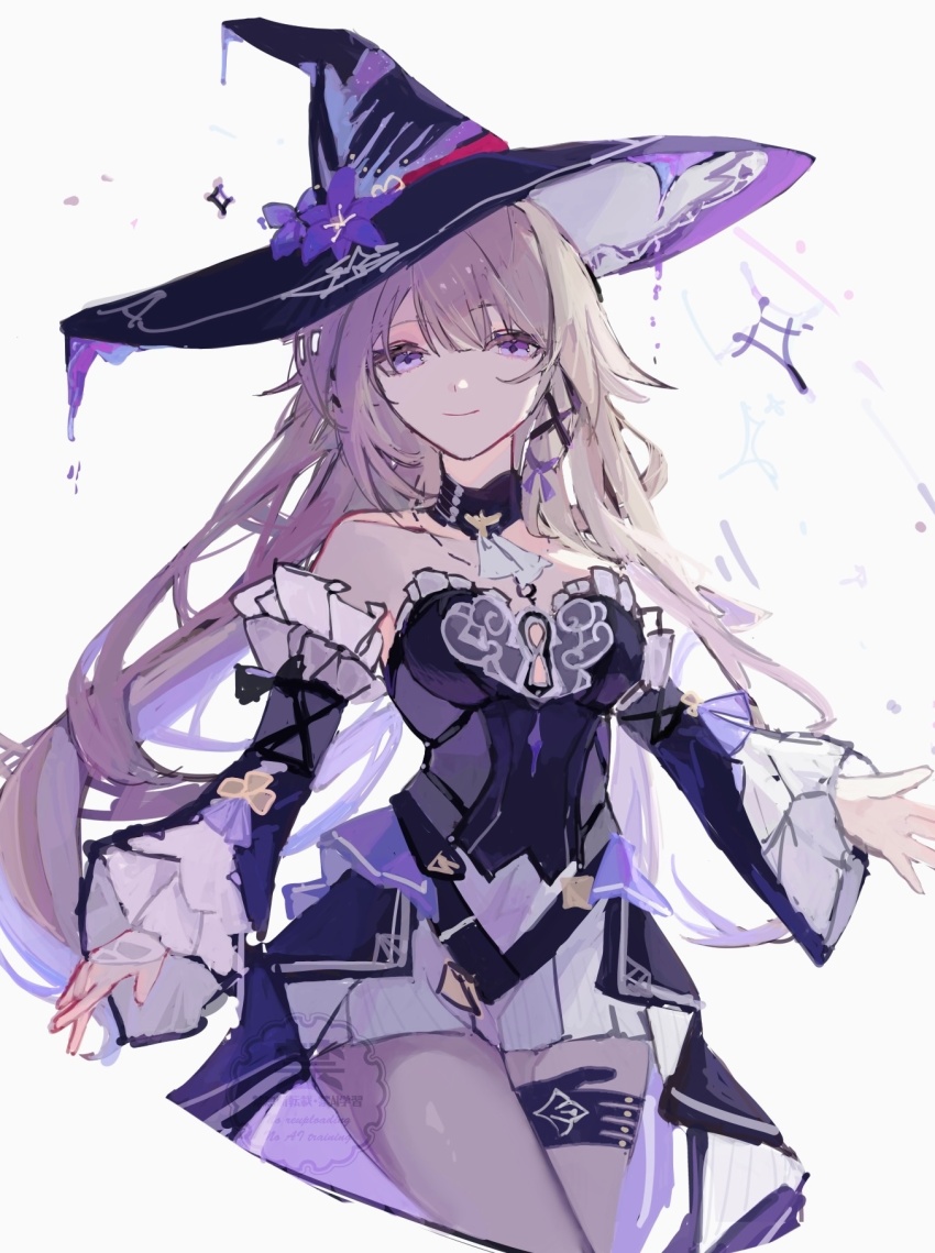 1girl, bare_shoulders, black_pantyhose, brown_hair, closed_mouth, commentary, cropped_legs, detached_sleeves