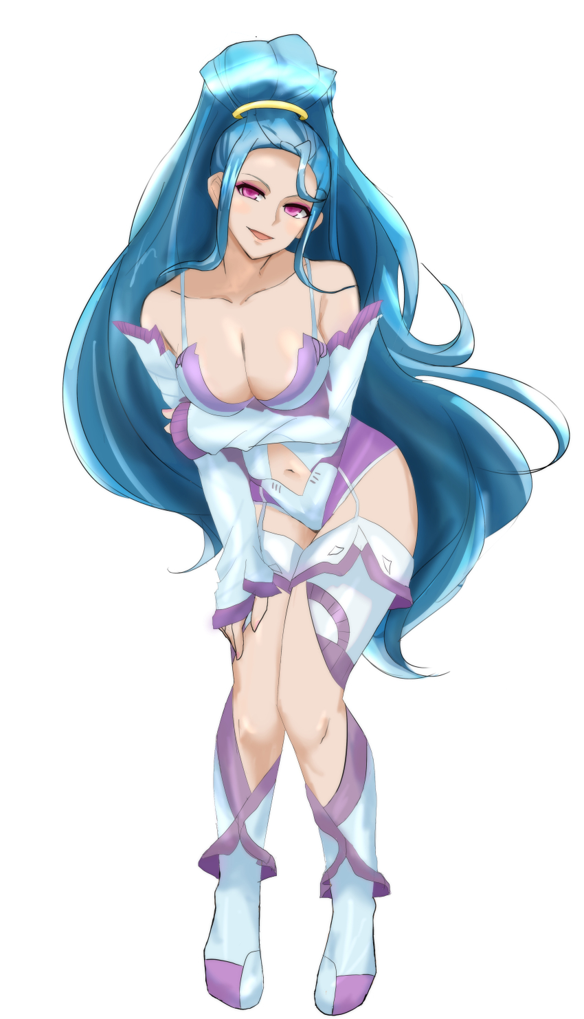 1girl, absurdres, amazon_pandora, blue_hair, breasts, cleavage, highres, jeminiremu