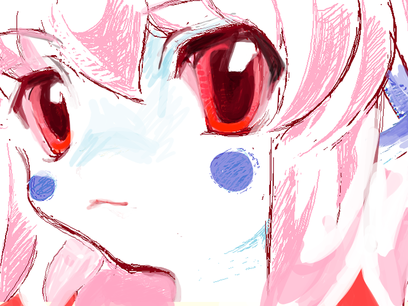 1girl, 2000s_(style), close-up, closed_mouth, colored_skin, heartlovepowertemple, marking_on_cheek, non-web_source