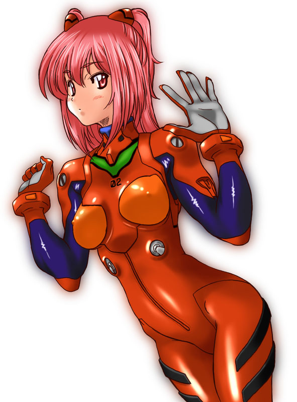 1girl, blush, bodysuit, bracer, breasts, clenched_hand, cosplay, covered_erect_nipples