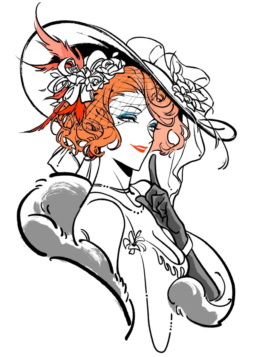 1girl, bare_shoulders, black_gloves, blue_eyeshadow, breasts, claireomills, cleavage, collarbone