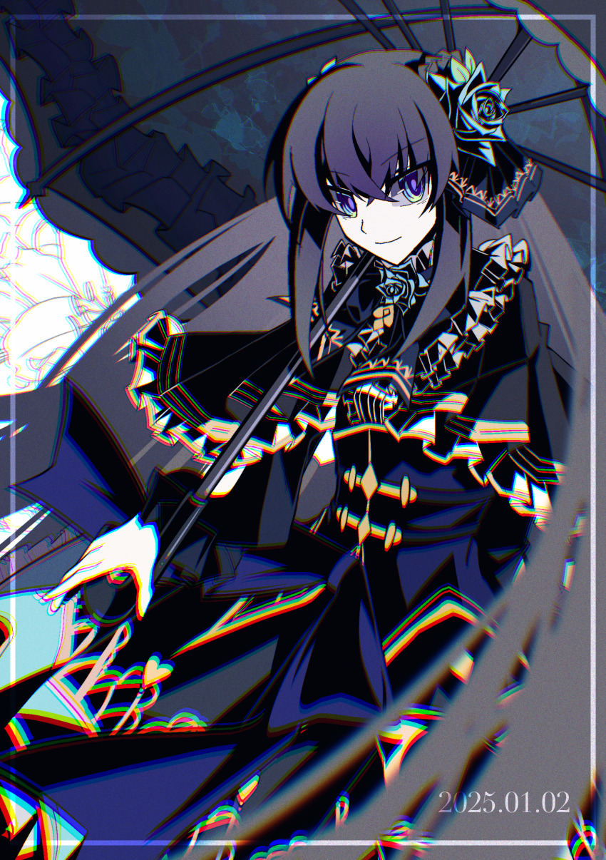 1girl, 2025, absurdres, arcaea, blue_eyes, blue_flower, blue_hair, blue_rose