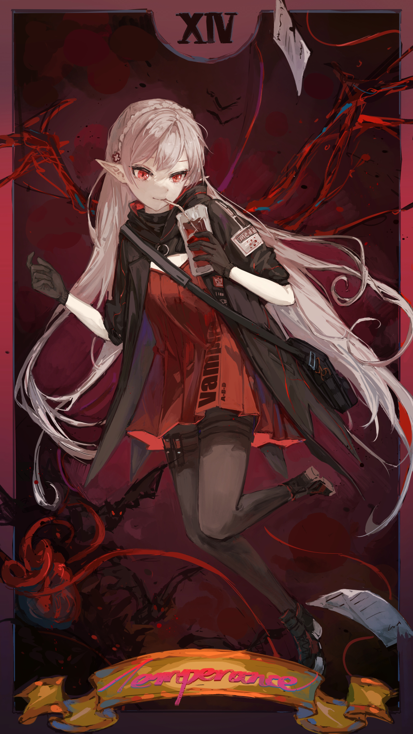 1girl, absurdres, arknights, bag, black_footwear, black_gloves, black_jacket, black_pantyhose