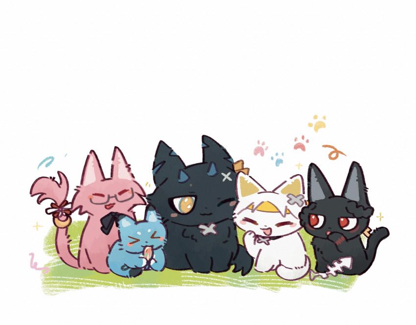 >_<, asaba_harumasa, asaba_harumasa_(cat), black_cat, blue_cat, cat, closed_eyes, closed_mouth