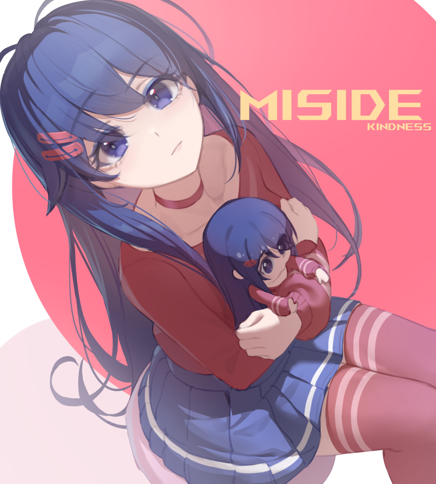 2girls, absurdres, bad_anatomy, bad_neck, blue_eyes, blue_hair, blue_skirt, chibi