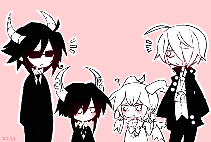 1girl, 3boys, adauchi_(funamusea), aryll_(marbles), brother_and_sister, brothers, child, demon_boy