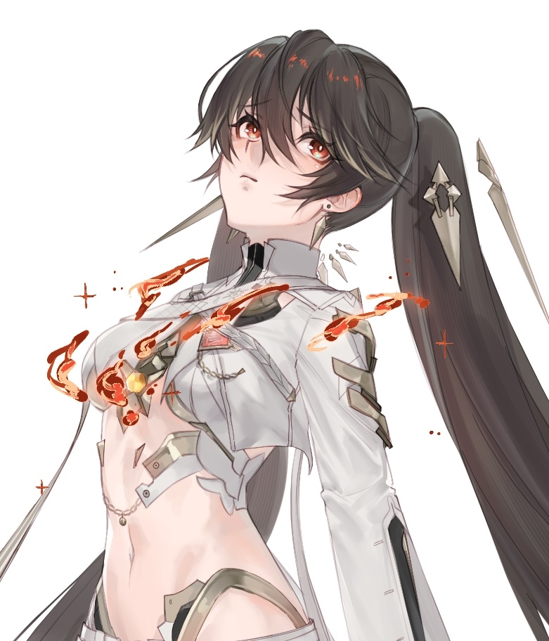 1girl, breasts, deltasonne, fire, hair_between_eyes, long_hair, lucia:_pyroath_(pgr), lucia_(pgr)