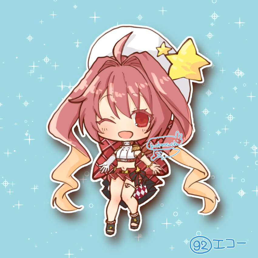 1girl, ;d, ahoge, azur_lane, blonde_hair, chibi, chibi_only, drill_hair