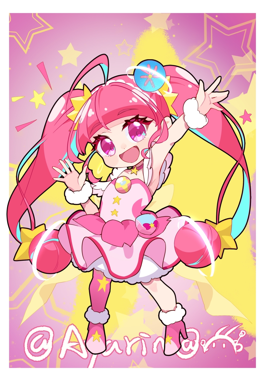 1girl, ahoge, armpits, artist_name, ayako_(xiaqiu), blue_hair, blunt_bangs, boots