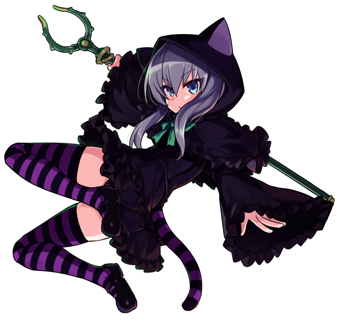 1girl, animal_ears, animal_hood, ass, black_dress, blue_eyes, bow, bowtie