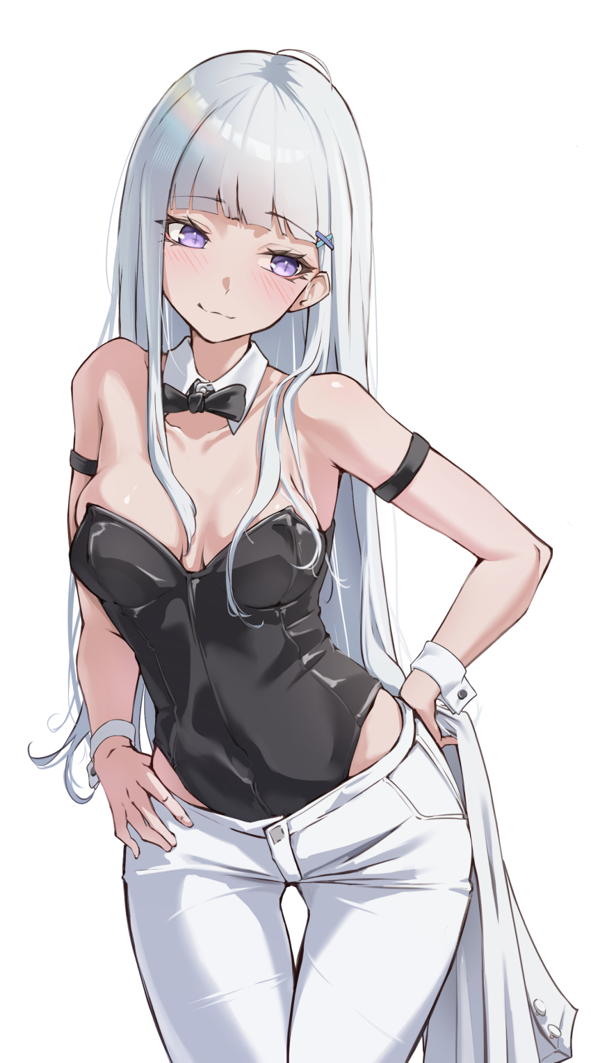 1girl, absurdres, arm_strap, ayatsuno_yuni, bare_shoulders, black_bow, black_bowtie, black_leotard