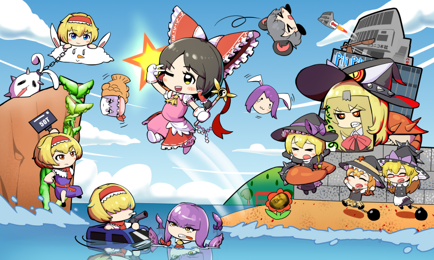 1boy, 6+girls, :3, absurdres, algodoo, alice_margatroid, animal_ears, apron