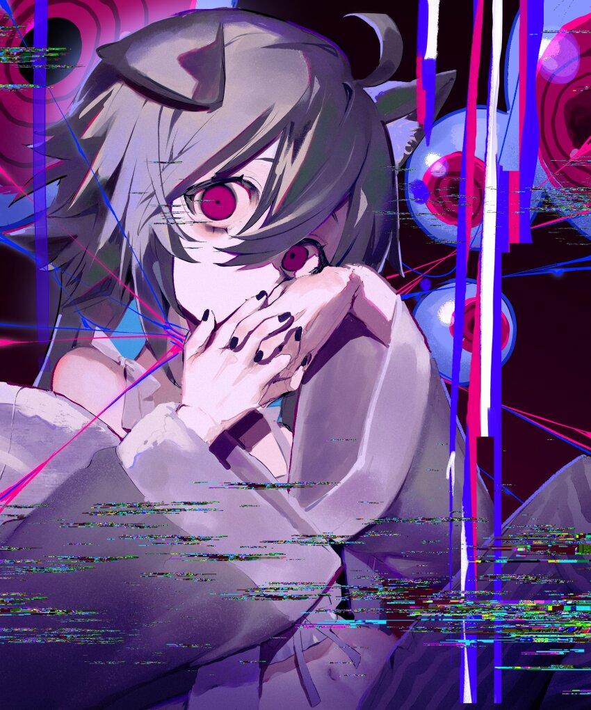 1girl, absurdres, animal_ears, black_hair, black_nails, commission, dog_ears, dog_girl