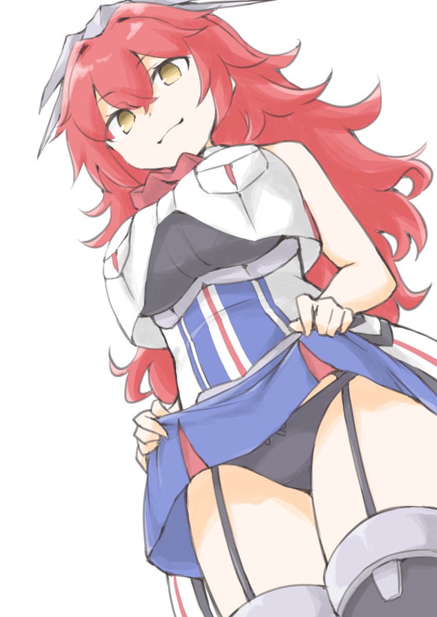 1girl, akara_kai, black_panties, blue_skirt, breast_pocket, breasts, closed_mouth, clothes_lift