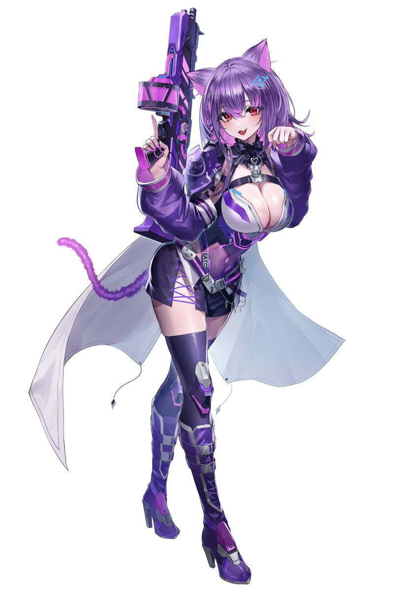 1girl, angy_catto, animal_ear_fluff, animal_ears, bell, black_bow, black_bowtie, black_skirt