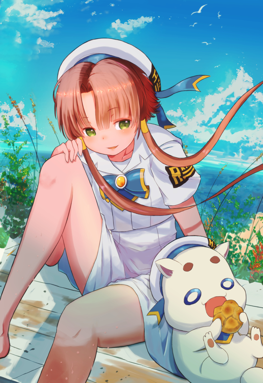 1girl, absurdres, aria_(manga), aria_company_uniform, aria_pokoteng, bare_legs, barefoot, beret