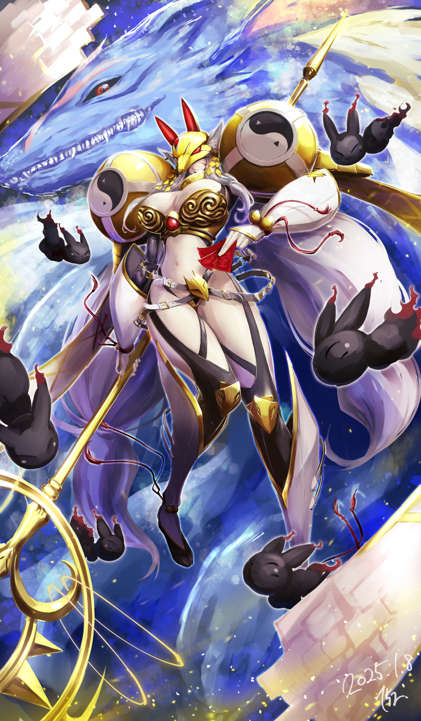 152_in_can, 1girl, absurdres, animal_ears, armor, belt, bikini_armor, black_thighhighs