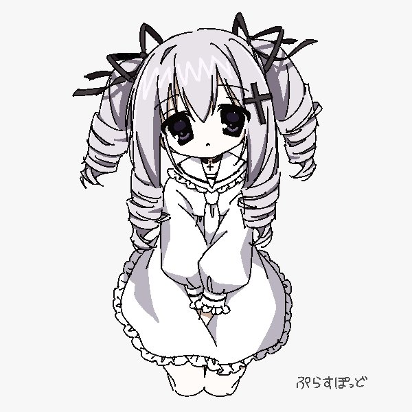 1girl, :<, arms_between_legs, black_choker, black_eyes, choker, closed_mouth, cowboy_shot