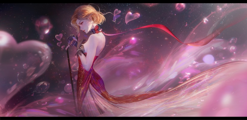 1girl, absurdres, bare_shoulders, bead_bracelet, beads, black_bow, black_choker, black_gloves