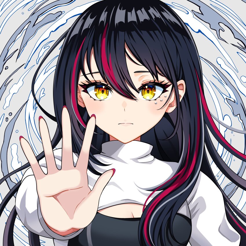 1girl, absurdres, album_cover, artist_request, black_hair, breasts, cleavage, closed_mouth