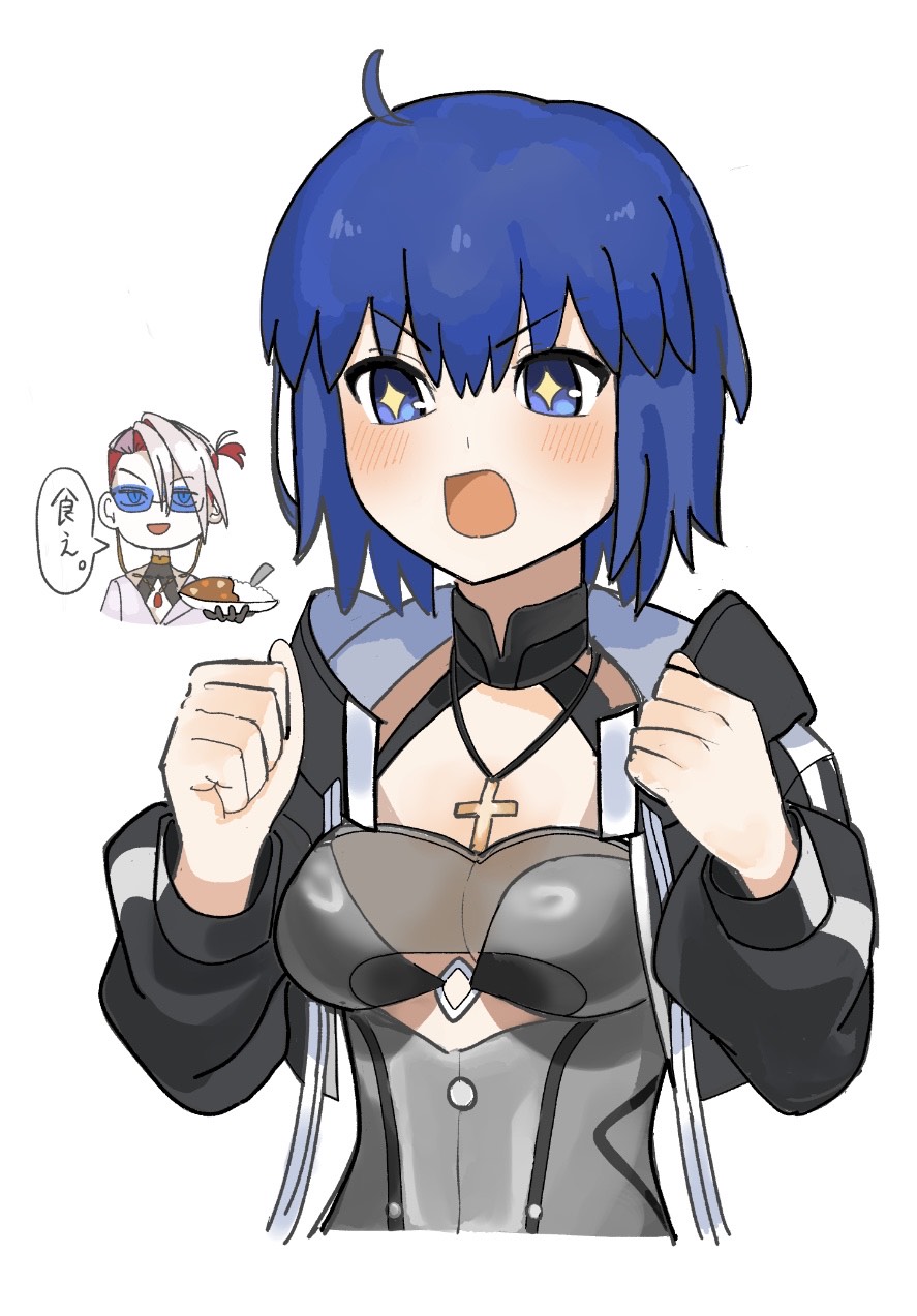 1boy, 1girl, ahoge, bikini, bikini_under_clothes, black_bikini, black_jacket, blue_eyes