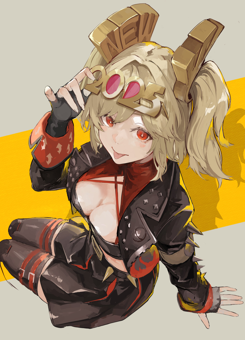 1girl, 2025, absurdres, black_gloves, black_jacket, black_skirt, black_thighhighs, black_tube_top