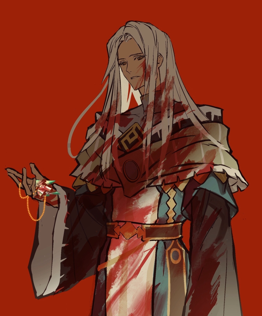 1boy, aqua_robe, asteriodtri, belt, black_sleeves, blood, blood_in_hair, blood_on_clothes