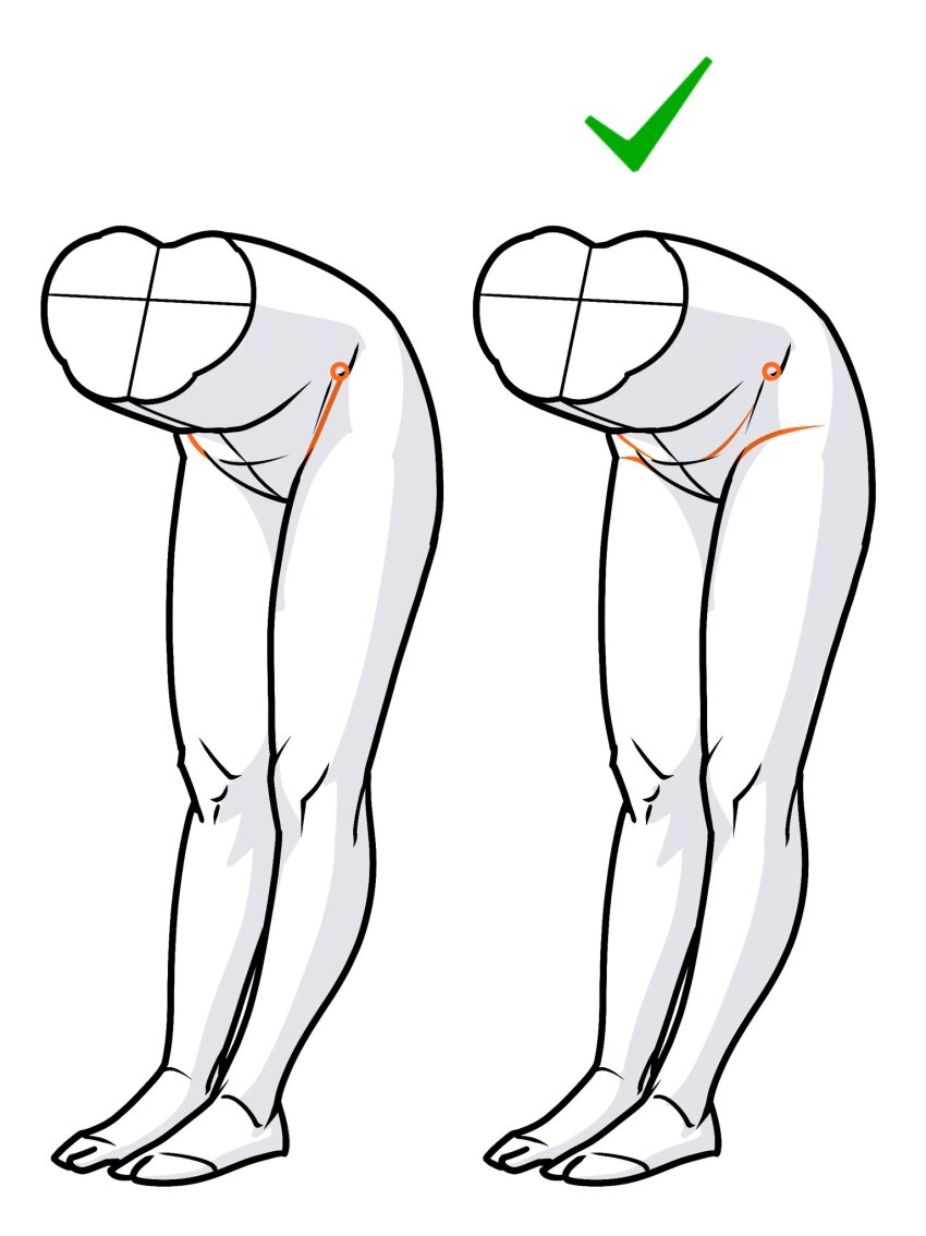 1girl, barefoot, checkmark, colored_lineart, cropped_torso, crotch, guide, highres, how_to, katou_kouta, leaning_forward, lineart, lower_body, multiple_views, original, simple_background, thighs, torso, white_background