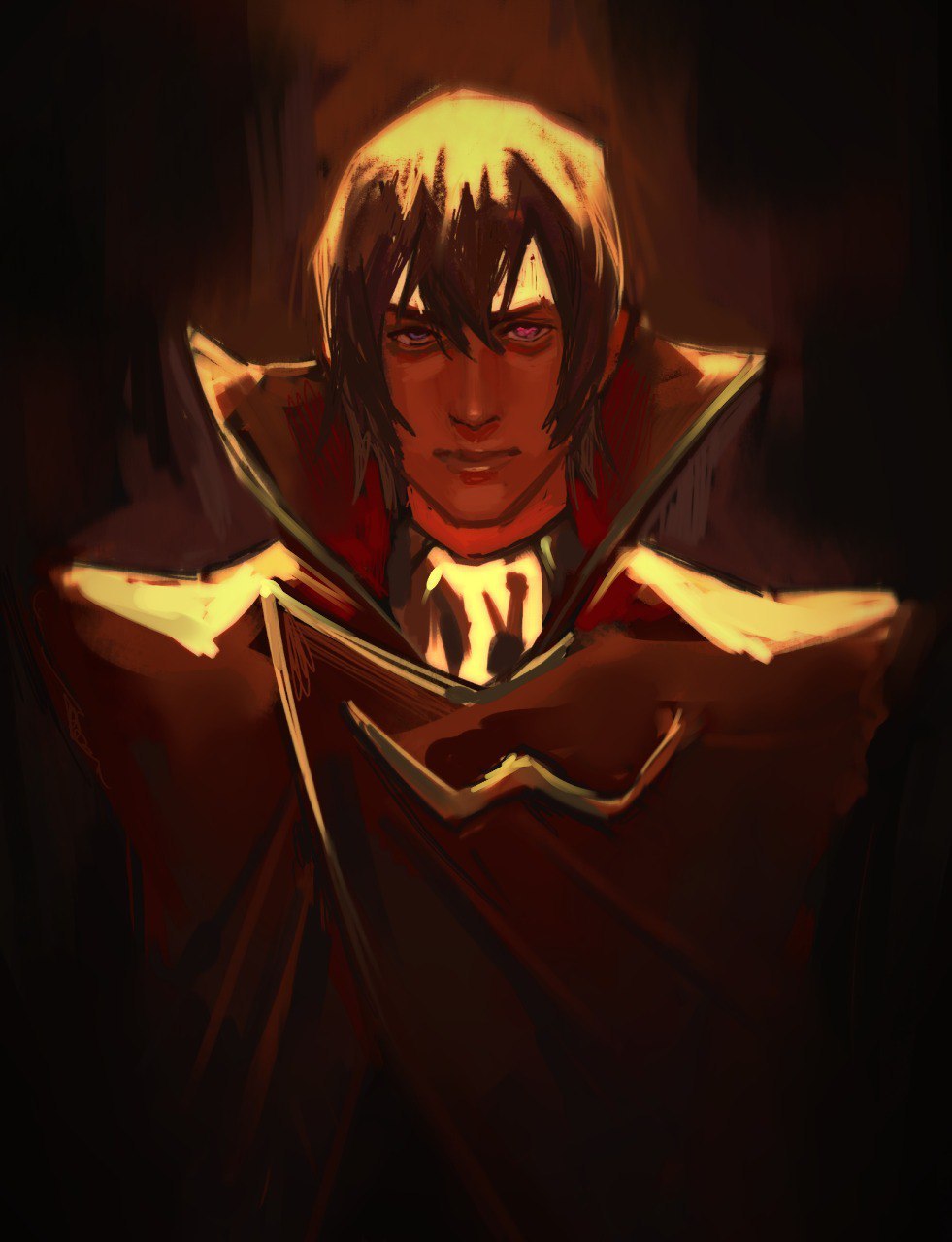 1boy, black_background, black_hair, cape, code_geass, dark_background, geass, glowing