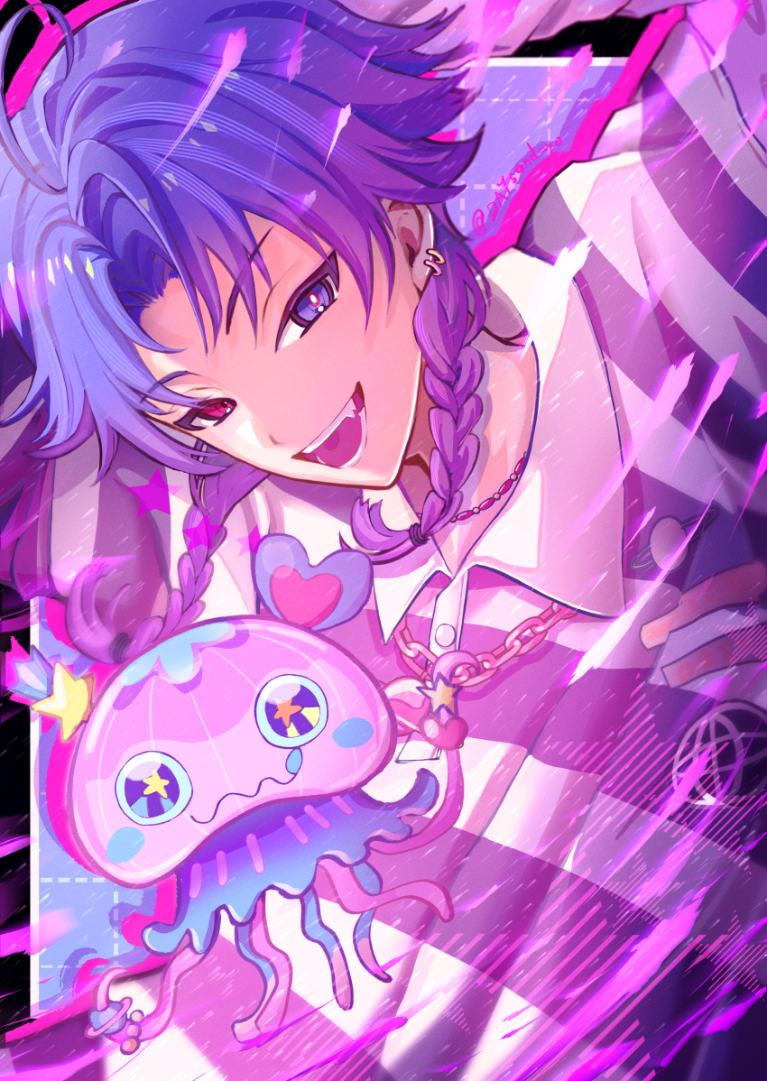 18trip, 1boy, absurdres, bead_necklace, beads, braid, chain, chain_necklace