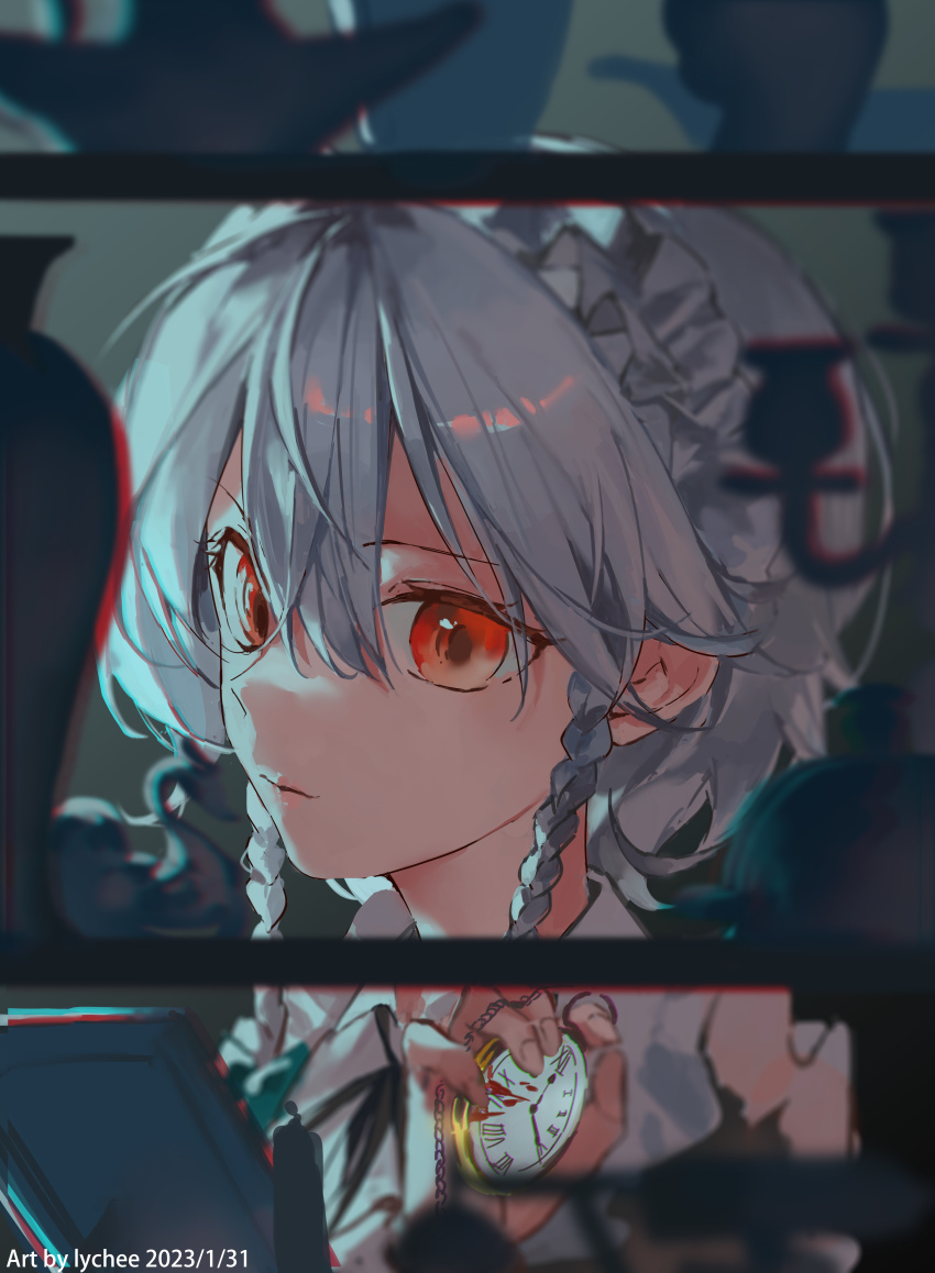 1girl, absurdres, artist_name, black_ribbon, blood, braid, candle, candlestand