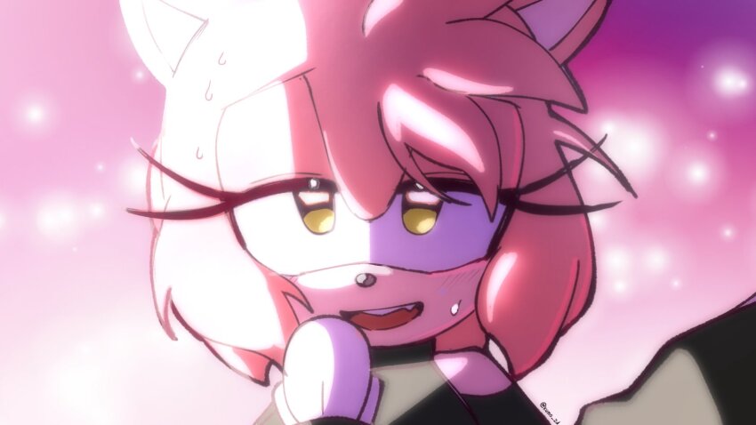 1girl, alien_stage, amy_rose, animal_ears, artist_name, black_dress, clothing_cutout, commentary