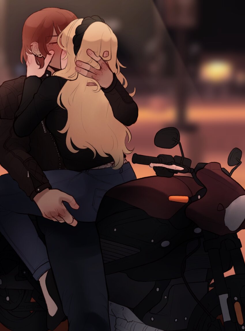 2girls, bistro_huddy, black_hairband, black_jacket, black_shirt, blonde_hair, blue_flower, blue_pansy