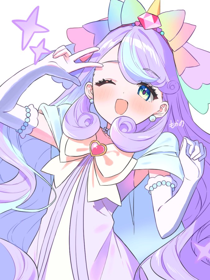 1girl, :d, artist_name, blue_hair, colored_inner_hair, dress, earrings, elbow_gloves