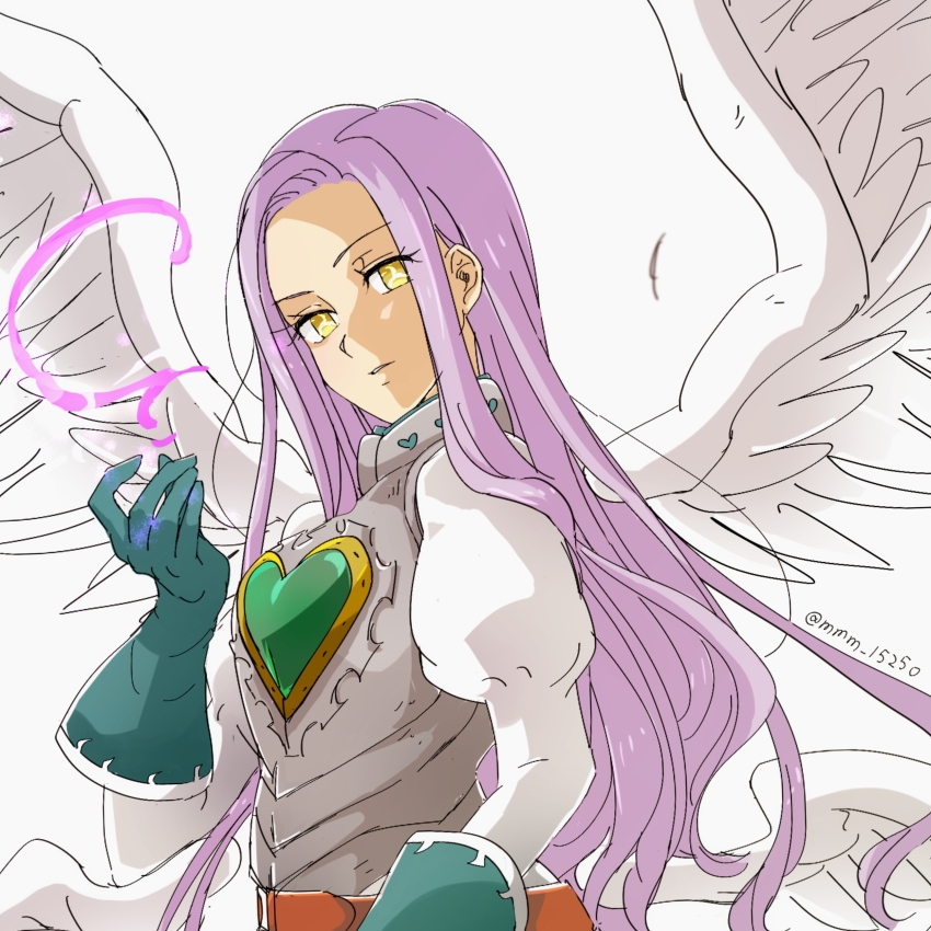 1girl, absurdres, angel, angel_wings, armor, feathered_wings, gloves, green_gloves
