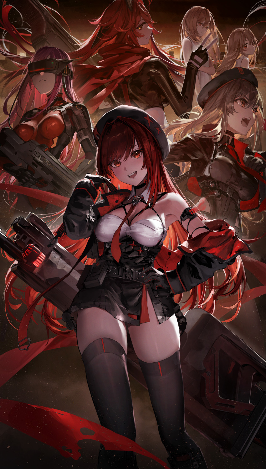 1girl, absurdres, age_comparison, armored_leotard, belt, beret, black_belt, black_choker