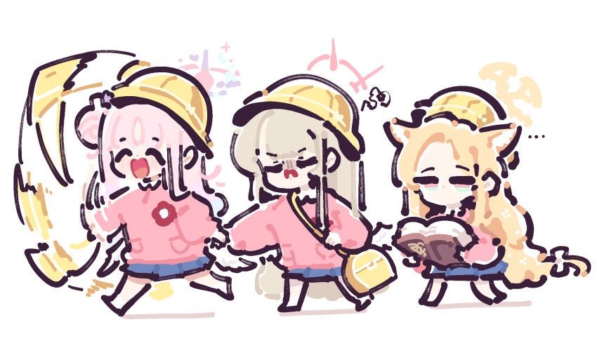 ..., 294_(ranaga), 3girls, ^_^, afterimage, aged_down, blonde_hair, blue_archive