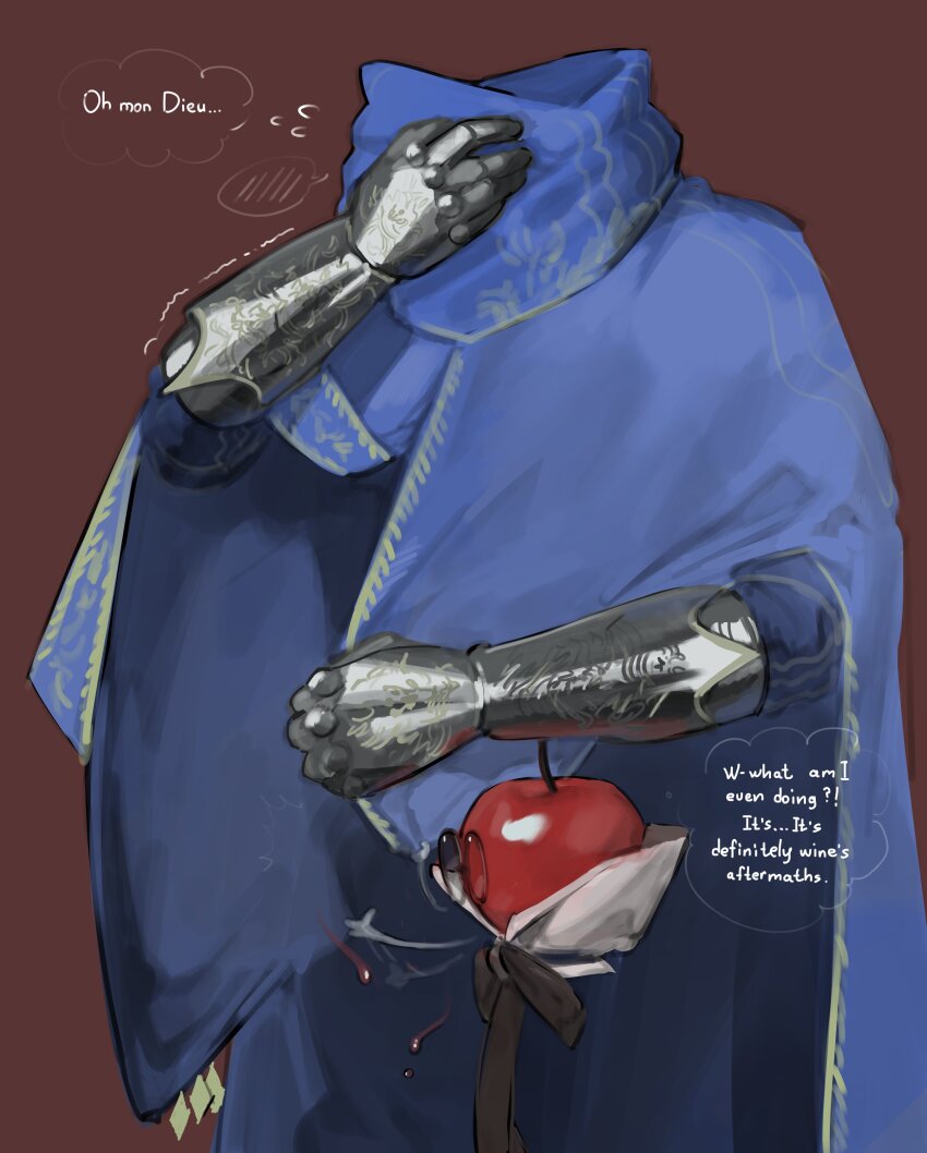 1kogito1, 2boys, a_knight_(reverse:1999), absurdres, apple, apple_(reverse:1999), blue_cape, bow