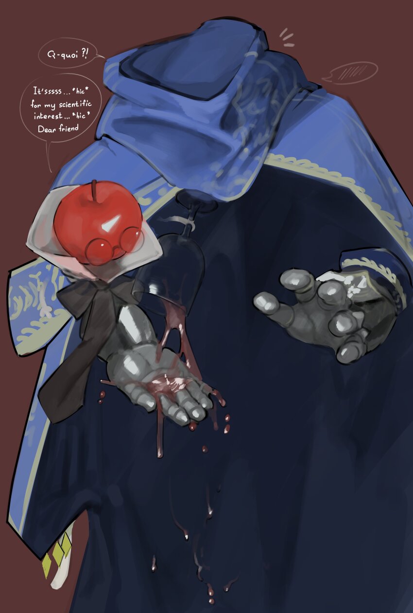 1kogito1, 2boys, a_knight_(reverse:1999), absurdres, alcohol, apple, apple_(reverse:1999), blue_cape