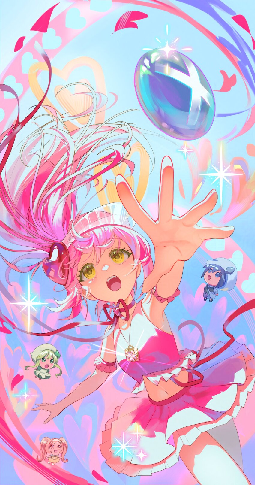 4girls, absurdres, amulet_heart, bag, blue_background, blue_hair, commentary_request, dia_(shugo_chara!)