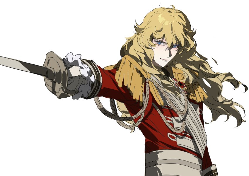 1girl, absurdres, blonde_hair, blue_eyes, commentary_request, epaulettes, erhuazi917, gloves