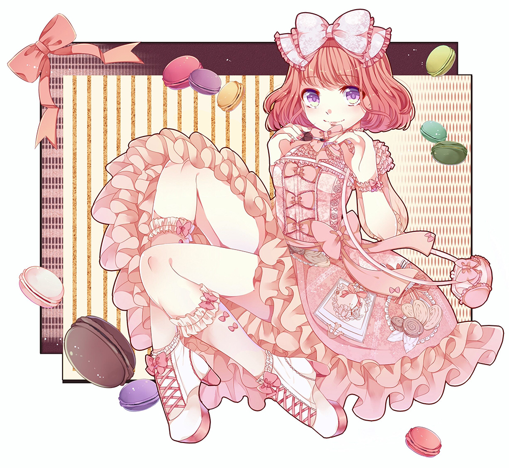 1girl, adjusting_bowtie, ankle_socks, bikini, blunt_ends, boots, border, bow