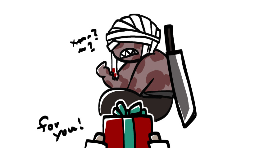 1boy, 1girl, adashino_adami, bandaged_head, bandages, box, christmas, commentary_request