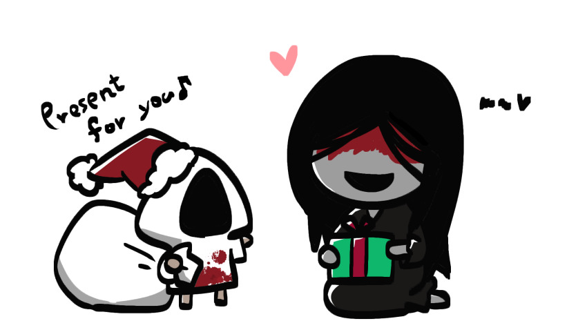 adashino_adami, black_hair, black_kimono, blood, blood_on_clothes, blood_on_face, box, christmas