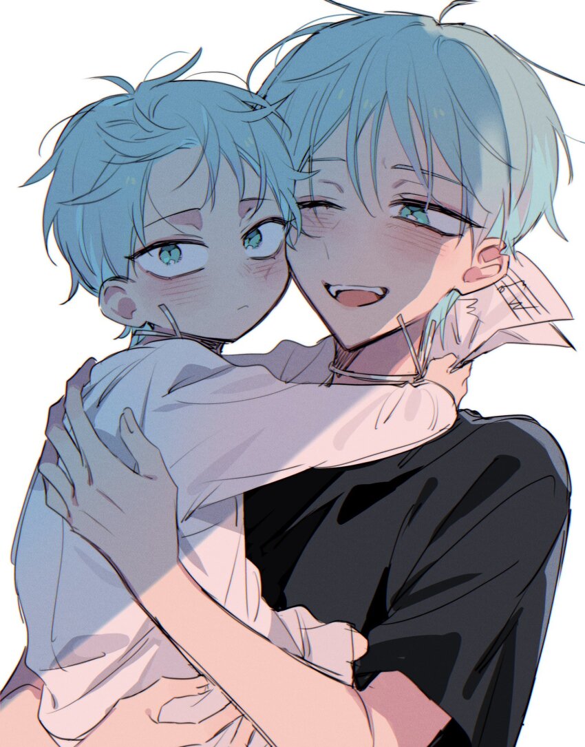 1boy, 1girl, aged_down, alien_stage, black_shirt, carrying, carrying_person, choker