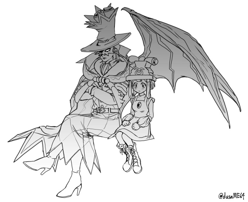 1boy, 1girl, belt, boots, connie_(mario), crossed_arms, crossed_legs, dusa