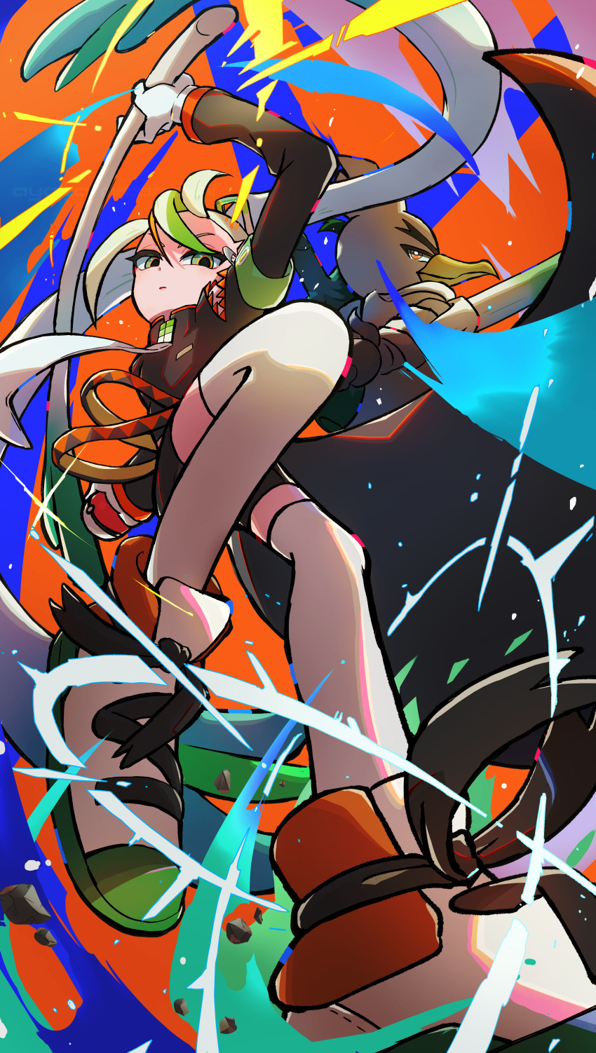 1girl, absurdres, ayaka_mitarashi, black_shirt, black_shorts, closed_mouth, commentary_request, debris