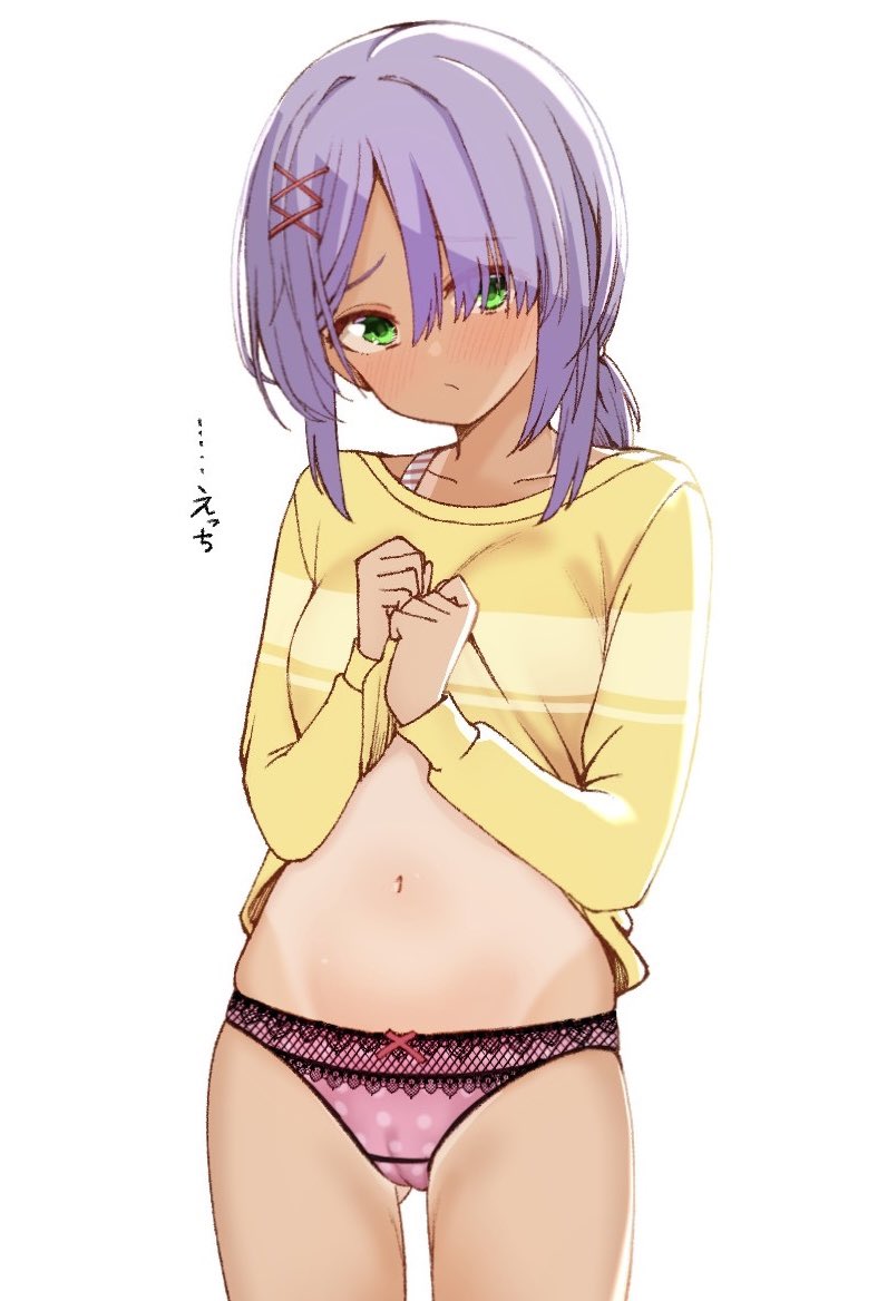 1girl, :/, blush, breasts, cafe_stella_to_shinigami_no_chou, cameltoe, clenched_hands, closed_mouth